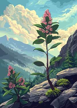 Mountain Flowers Landscape Digital Art