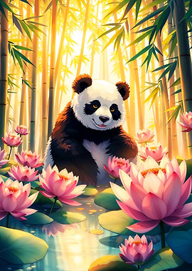 Panda in Lotus Pond