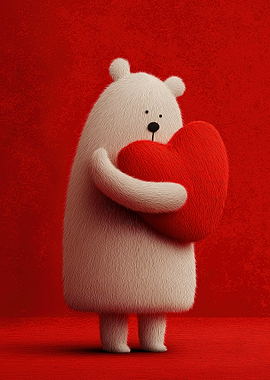 Bear Hugging Red Heart