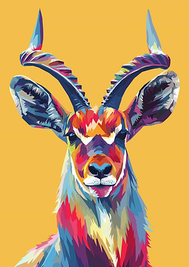 Colorful Nyala Portrait on Yellow Background