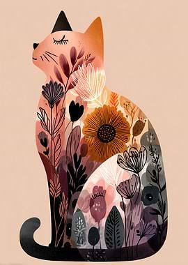 Floral Cat Illustration