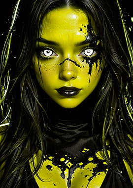 Yellow-skinned woman with glowing eyes