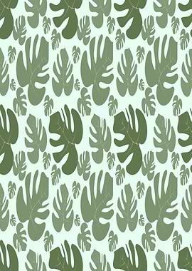 Monstera Leaf Pattern in Green Tones