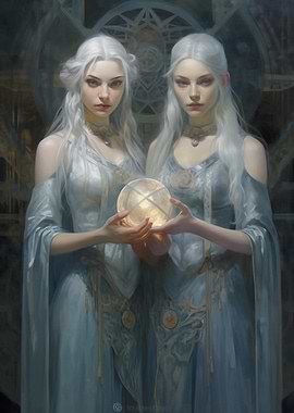Zodiac Twins - Twin women holding glowing orb