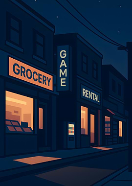 Night Street with Grocery and Rental