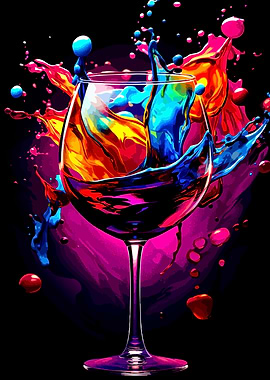 Colorful Wine Glass Splash Art