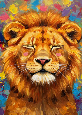Lion Portrait with Colorful Background