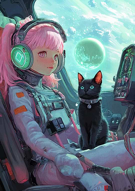 Anime Girl Cat Spaceship
