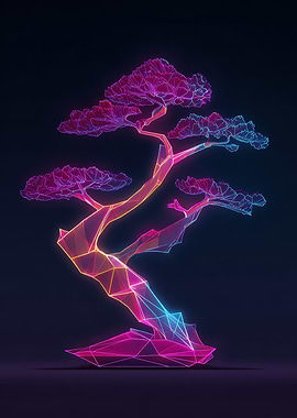 Neon Bonsai Tree Digital Art