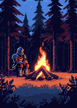 Pixel Art Knight by Campfire