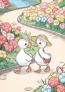 Ducklings Walking Garden
