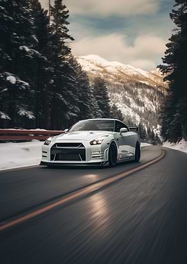 Nissan GTR on Winter Road