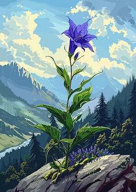 Purple Flower in Mountain Landscape
