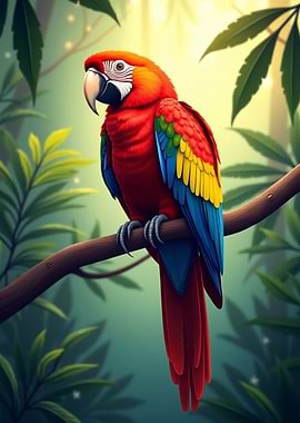 Colorful Parrot on Branch