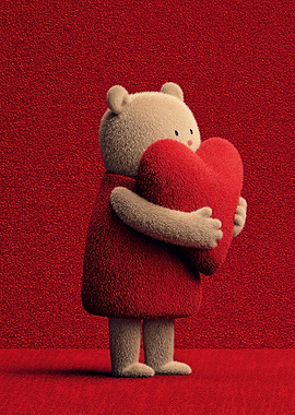 Teddy Bear Hugging Red Heart