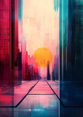 Neon Horizon – Vaporwave Cityscape in Cyber Twilight