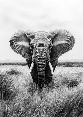 Elephant Portrait in Grayscale