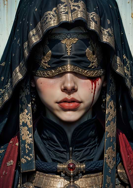 The Crimson Oracle: Veiled Mystery in Golden Garb