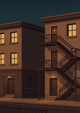Urban Nightscape with Fire Escape