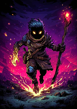 Mystic Figure with Staff and Fire