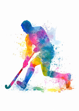 Watercolor Field Hockey Player Illustration