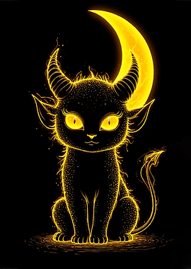 Cute Devil Cat Moon