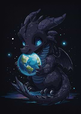 Cute Dragon Holding the Earth