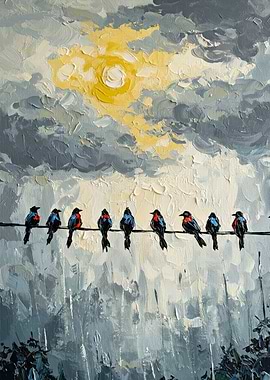 Birds on a Wire Painting