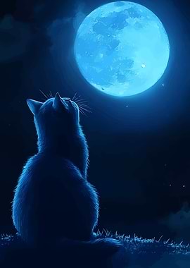 Cat gazing at the blue moon