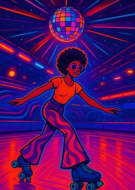 Retro Roller Skating Disco Girl