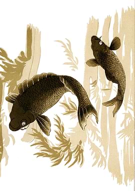 Two Carp in a Pond Illustration.