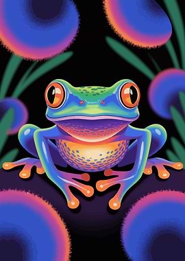 Colorful Frog Illustration on Black Background