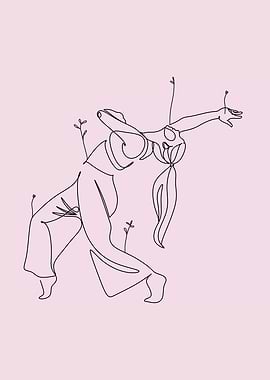 Minimalist Line Art Woman with Plants