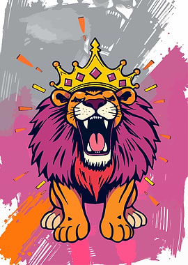 Roaring Lion King Cartoon Illustration