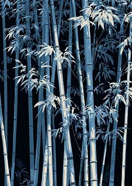 Blue Bamboo Forest Illustration
