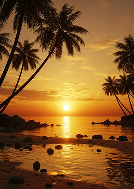 Tropical Sunset Beach with Palm Trees