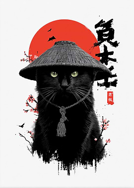 Samurai Cat with Asian Aesthetics