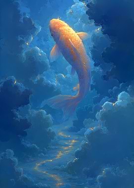 Golden Koi in Clouds