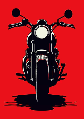 Motorcycle Front View on Red Background