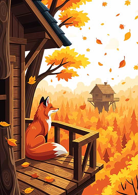 Fox in Autumn Treehouse