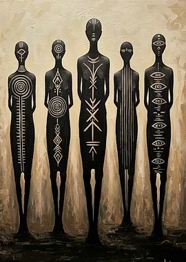 Abstract Figures with Tribal Markings Painting