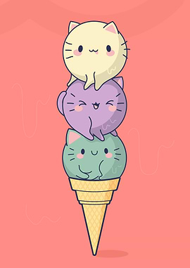 Cute Cat Ice Cream Cone Cartoon