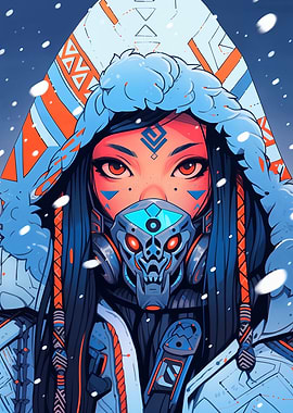 Cyberpunk Girl in Snowy Landscape