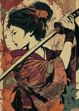 Geisha with Katana Digital Art