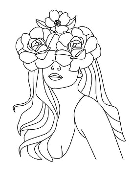 Woman with Flowers Line Art