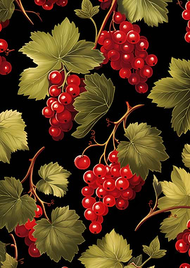 Red Viburnum Pattern Black