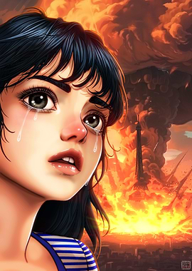 Girl Crying in Front of Burning Paris