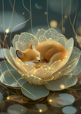 Sleeping Fox in Lotus Flower