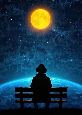 Silhouette Bench Starry Sky