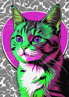 Colorful Cat Portrait with Abstract Background
